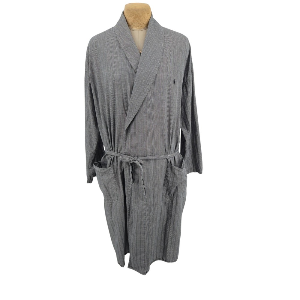 Polo Ralph Lauren Robe Mens L/XL Black White Glen Plaid Cotton Sleepwear Lounge